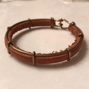 Leather and gold bangle
